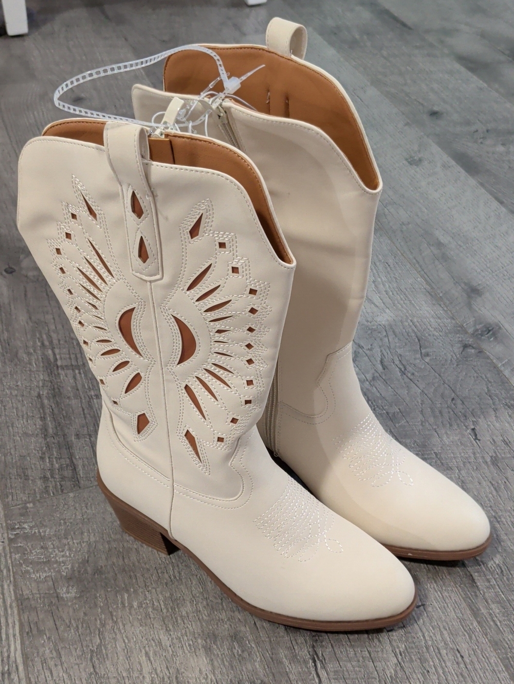 Olivia & Kate Cream Cutout Western Heeled Boots, Women's 7.5